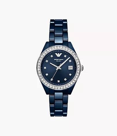 Emporio Armani Three-Hand Date Blue Ceramic Watch