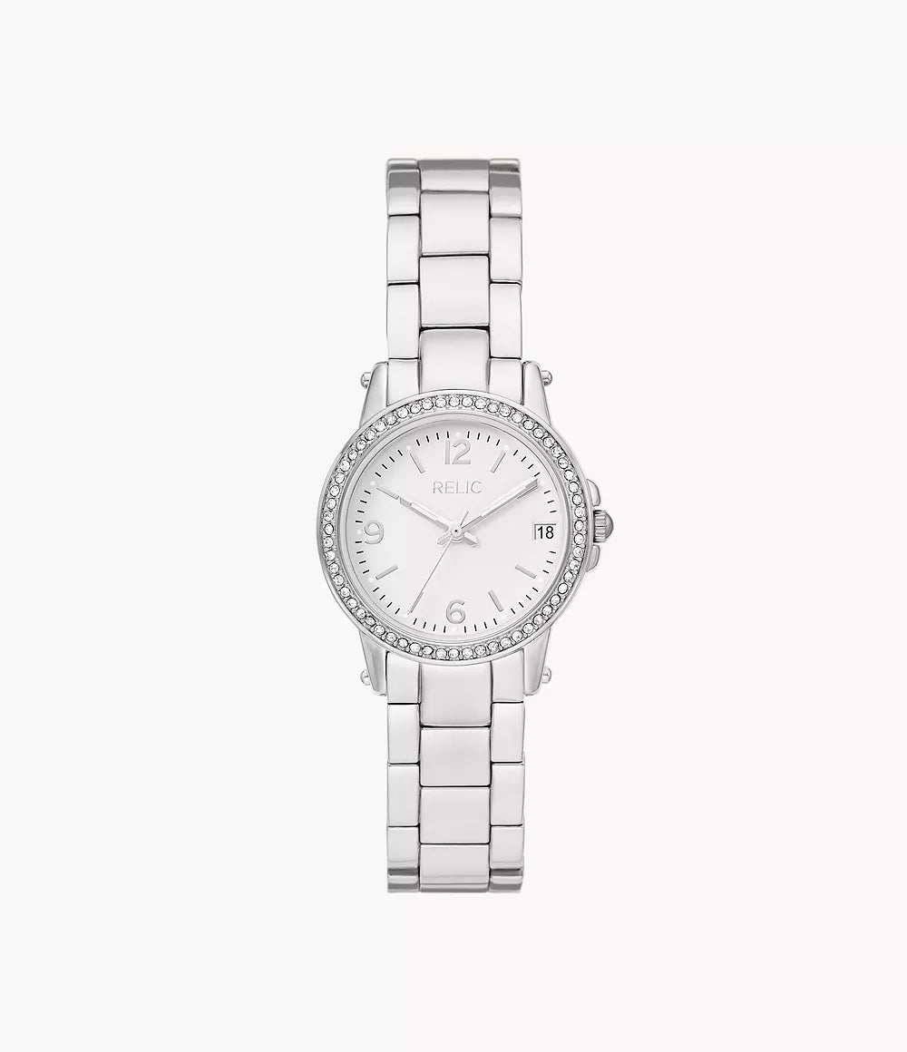 Relic by Fossil Matilda Three-Hand Date Silver-Tone Glitz Metal Watch ZR34646