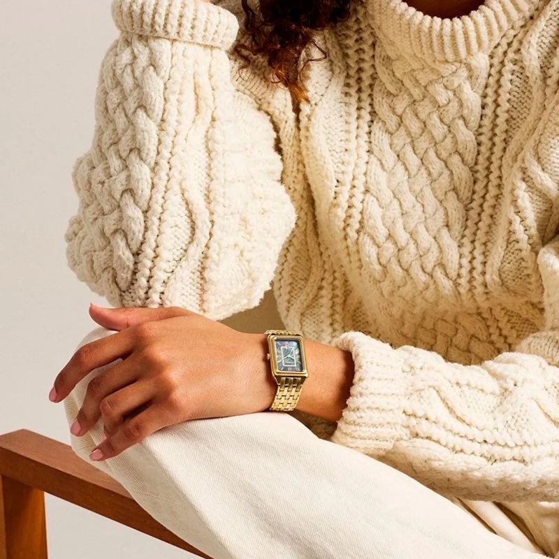 armani exchange gold watch square-face midcentury watch