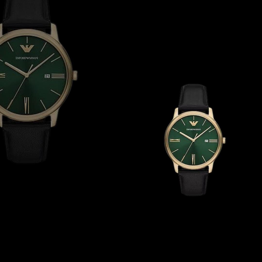 Discover the Emporio Armani Three-Hand Date Green Leather Watch: Class and Simplicity