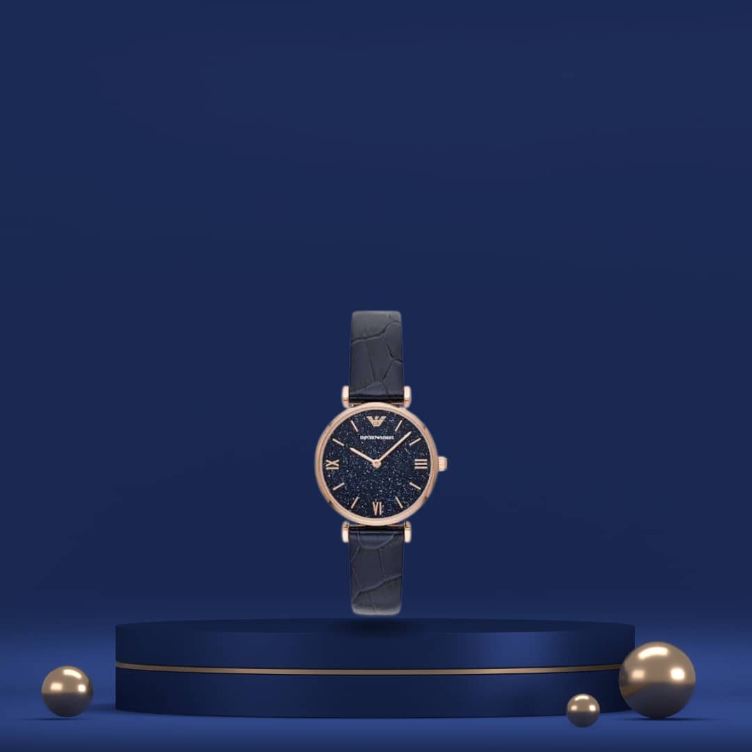 Emporio Armani Two-Hand Blue Leather Watch