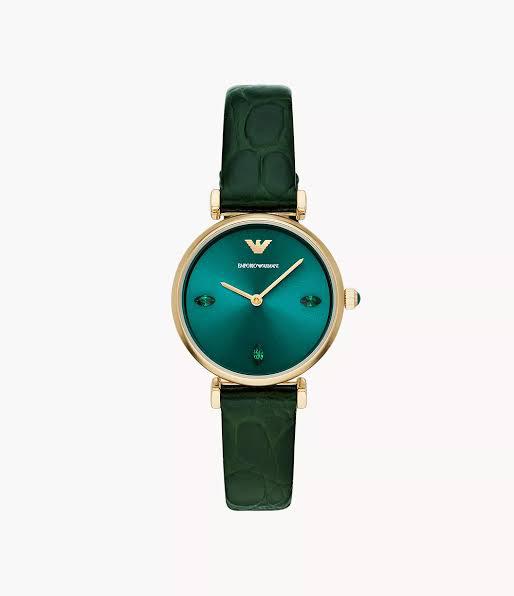 Emporio Armani Two-Hand Green Leather Watch 