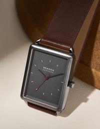 Hagen Three-Hand Brown Leather Watch SKW6932