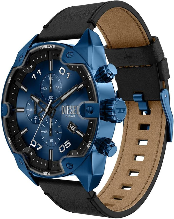 Men's Spiked Chronograph Black Leather Watch | Multicolor DZ4703
