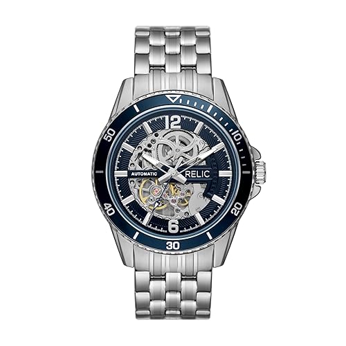 Relic by Fossil Men's Lewis Silver Stainless Steel Sport Automatic Bracelet Watch with Skeleton Dial  ZR77337