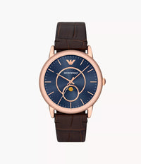 AR11566 Emporio Armani Three-Hand Moonphase Brown Leather Watch