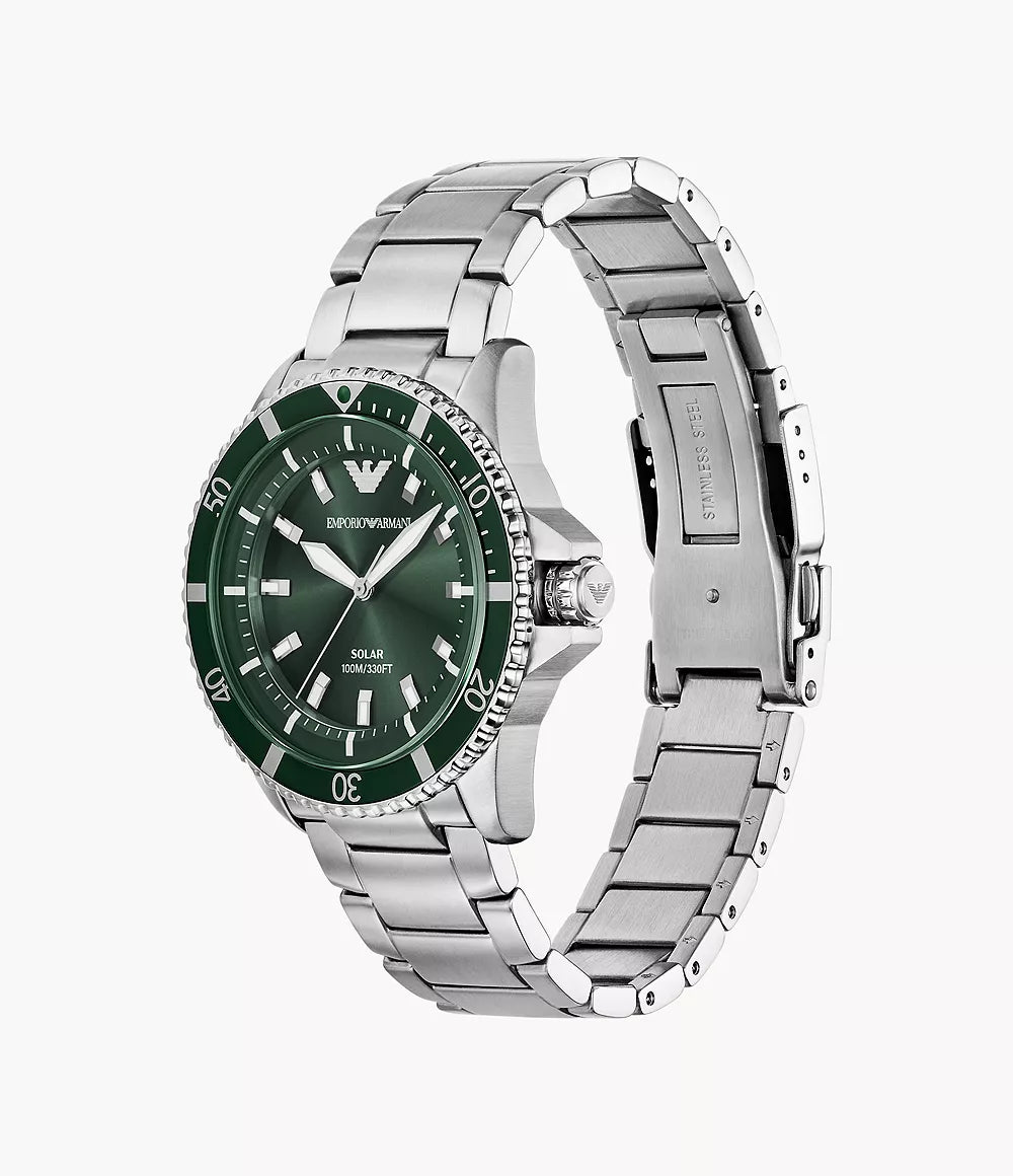 AR11698 Emporio Armani World Explorer Solar-Powered Three-Hand Stainless Steel Watch