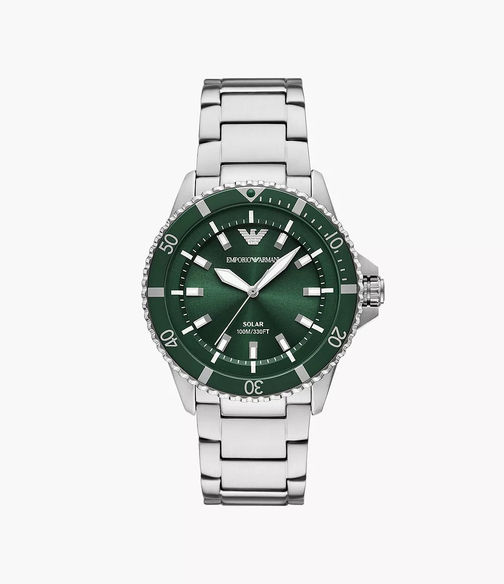 AR11698 Emporio Armani World Explorer Solar-Powered Three-Hand Stainless Steel Watch