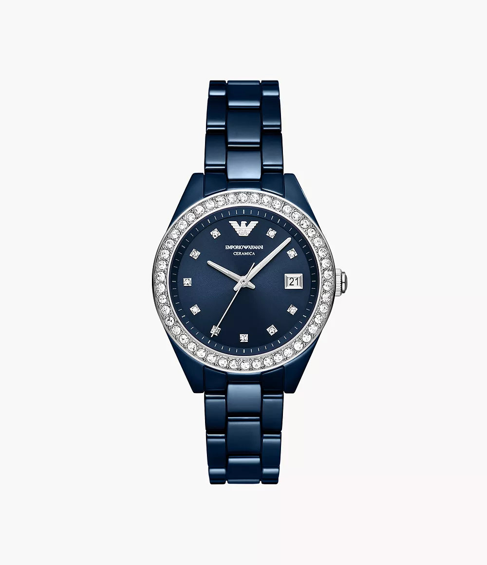 AR70012 Emporio Armani Three-Hand Date Blue Ceramic Watch