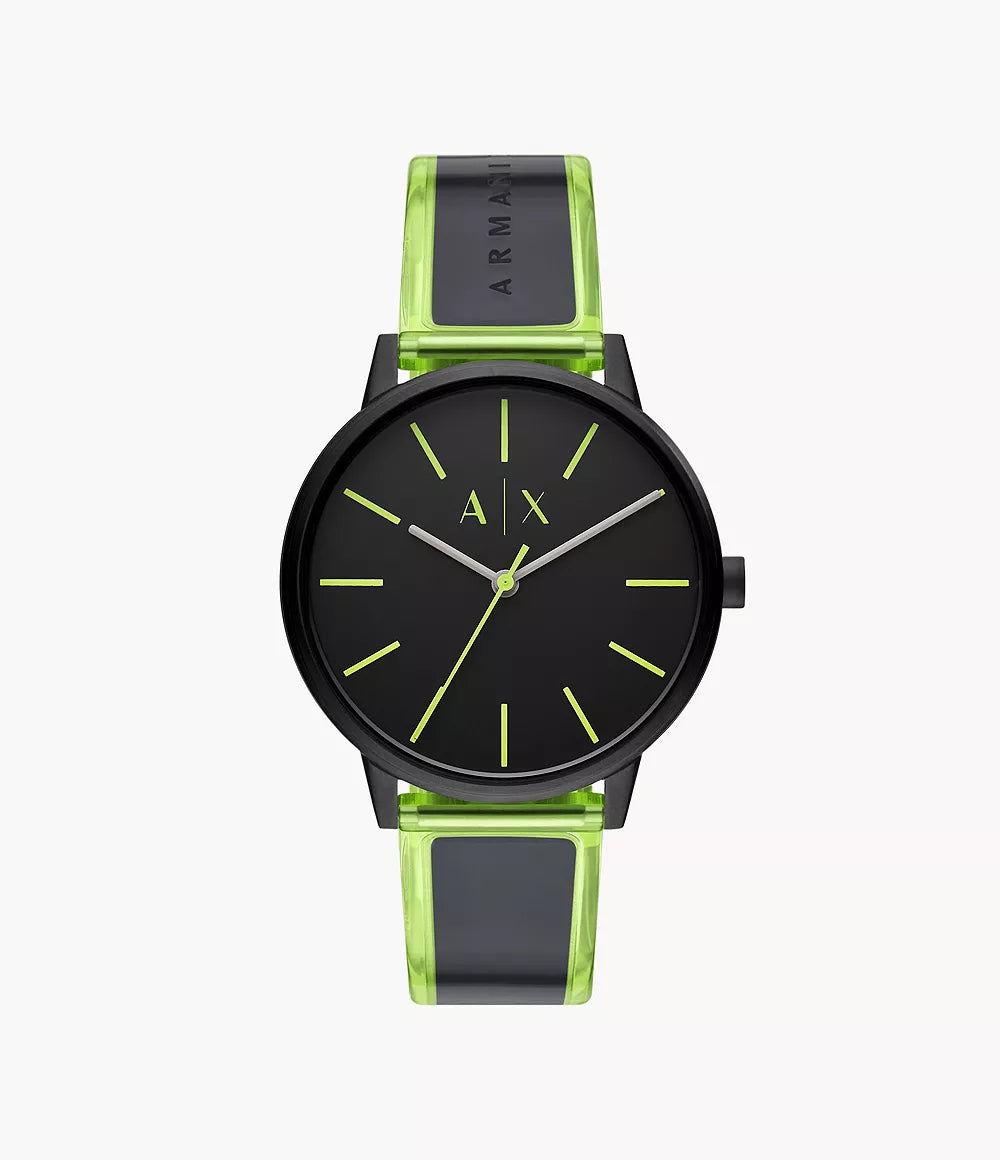 AX2730 - Armani Exchange Three-Hand Black and Neon Green Polyurethane Watch