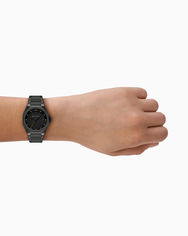 Three-Hand Black Stainless Steel Watch AX4621