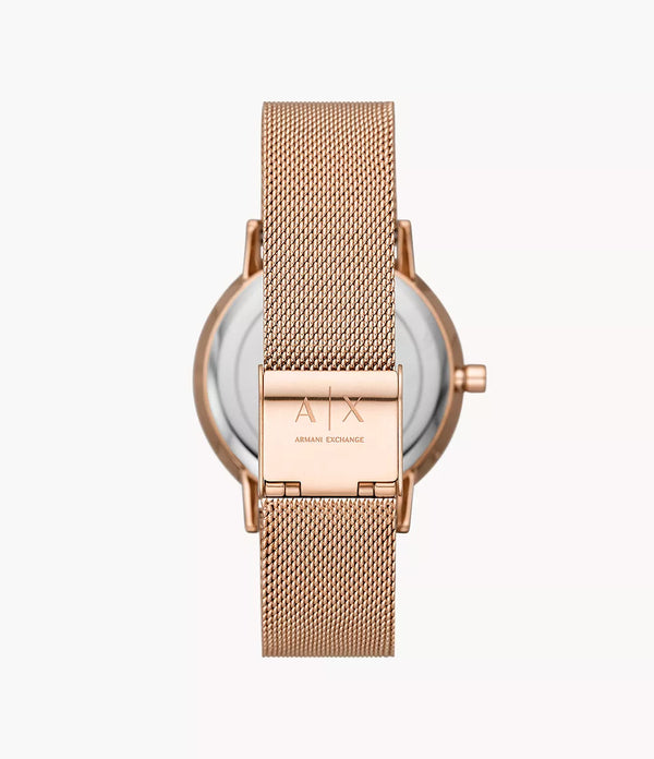 AX5573 Armani Exchange Three-Hand Rose Gold-Tone Stainless Steel Mesh Watch