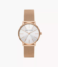 AX5573 Armani Exchange Three-Hand Rose Gold-Tone Stainless Steel Mesh Watch