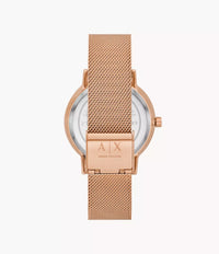 AX5584 Armani Exchange Three-Hand Rose Gold-Tone Stainless Steel Mesh Watch