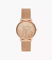 AX5584 Armani Exchange Three-Hand Rose Gold-Tone Stainless Steel Mesh Watch