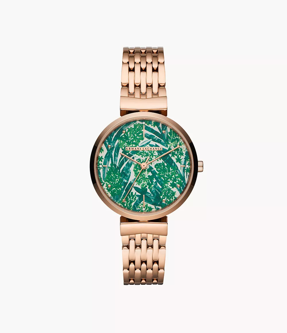 AX5915 - Armani Exchange Three-Hand Rose Gold-Tone Stainless Steel Watch