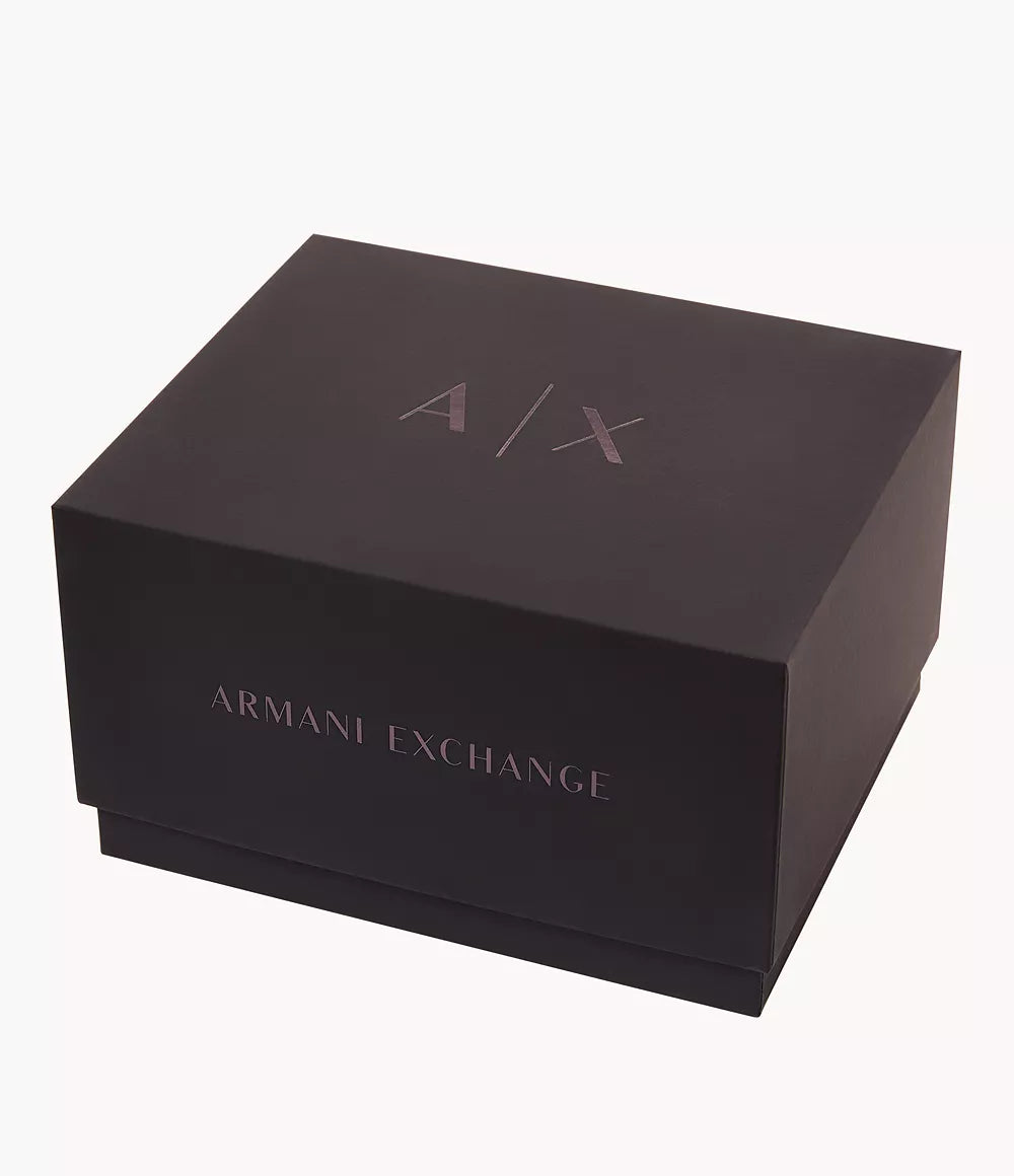 AX7102 Armani Exchange Three-Hand Black Stainless Steel Watch and Bracelet Gift Set