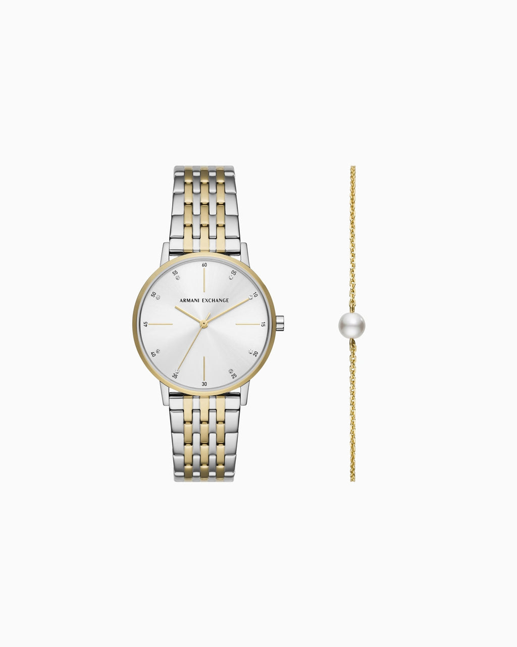 Two-tone three-hand stainless steel watch and bracelet set AX7156SET