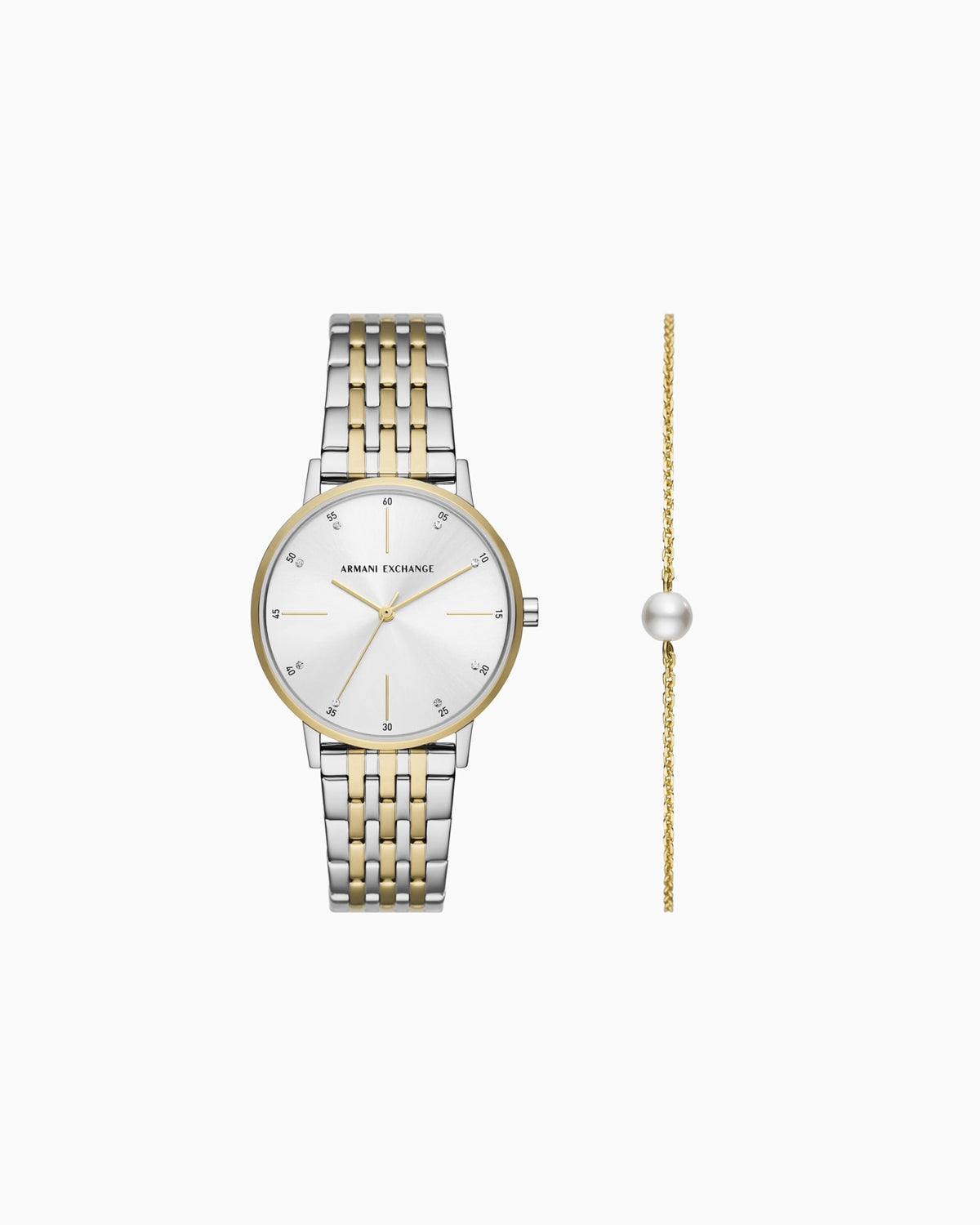 Two-tone three-hand stainless steel watch and bracelet set AX7156SET