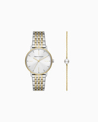 Two-tone three-hand stainless steel watch and bracelet set AX7156SET