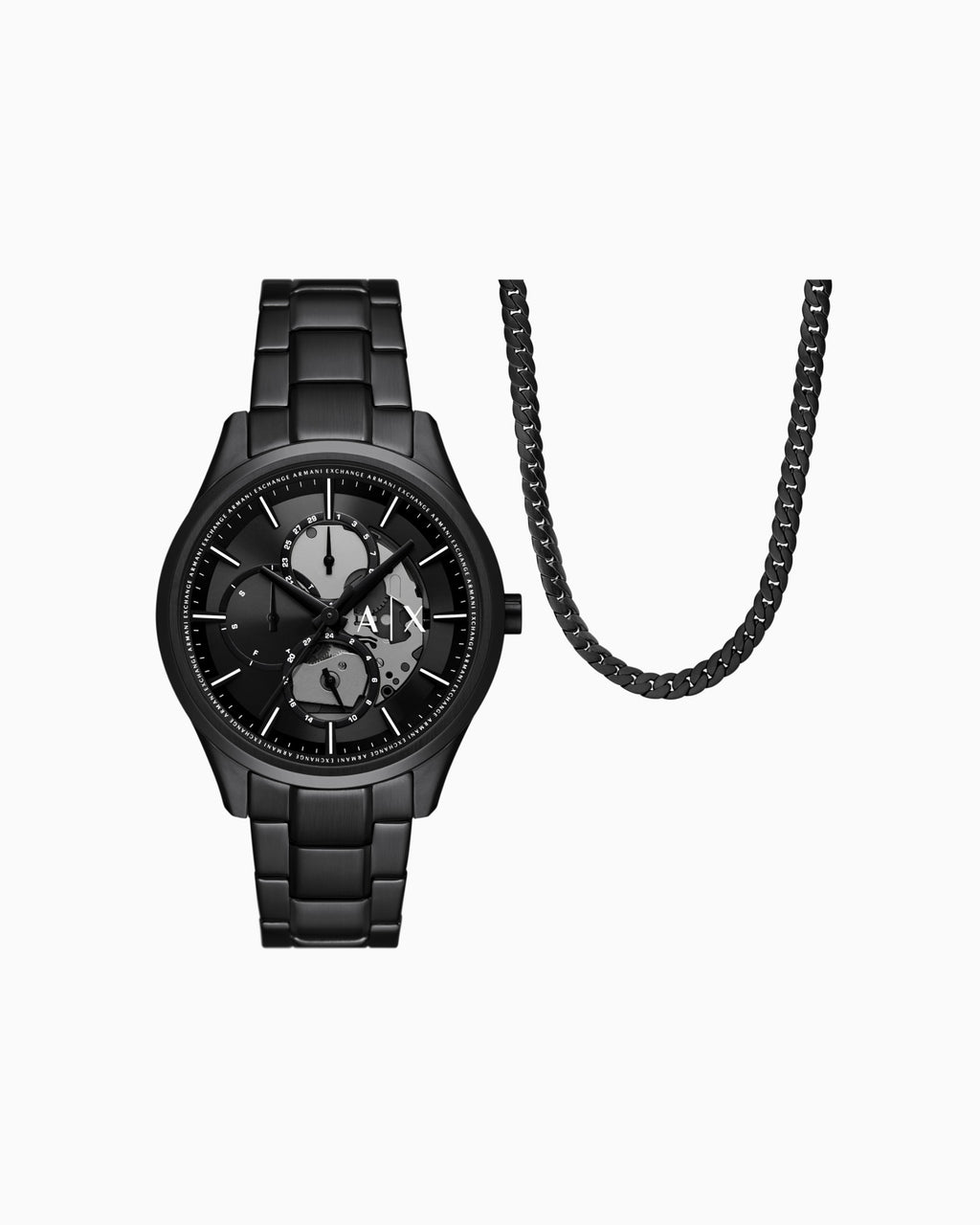 Multifunction Black Stainless Steel Watch and Necklace Set  AX7160SET