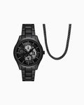Multifunction Black Stainless Steel Watch and Necklace Set  AX7160SET