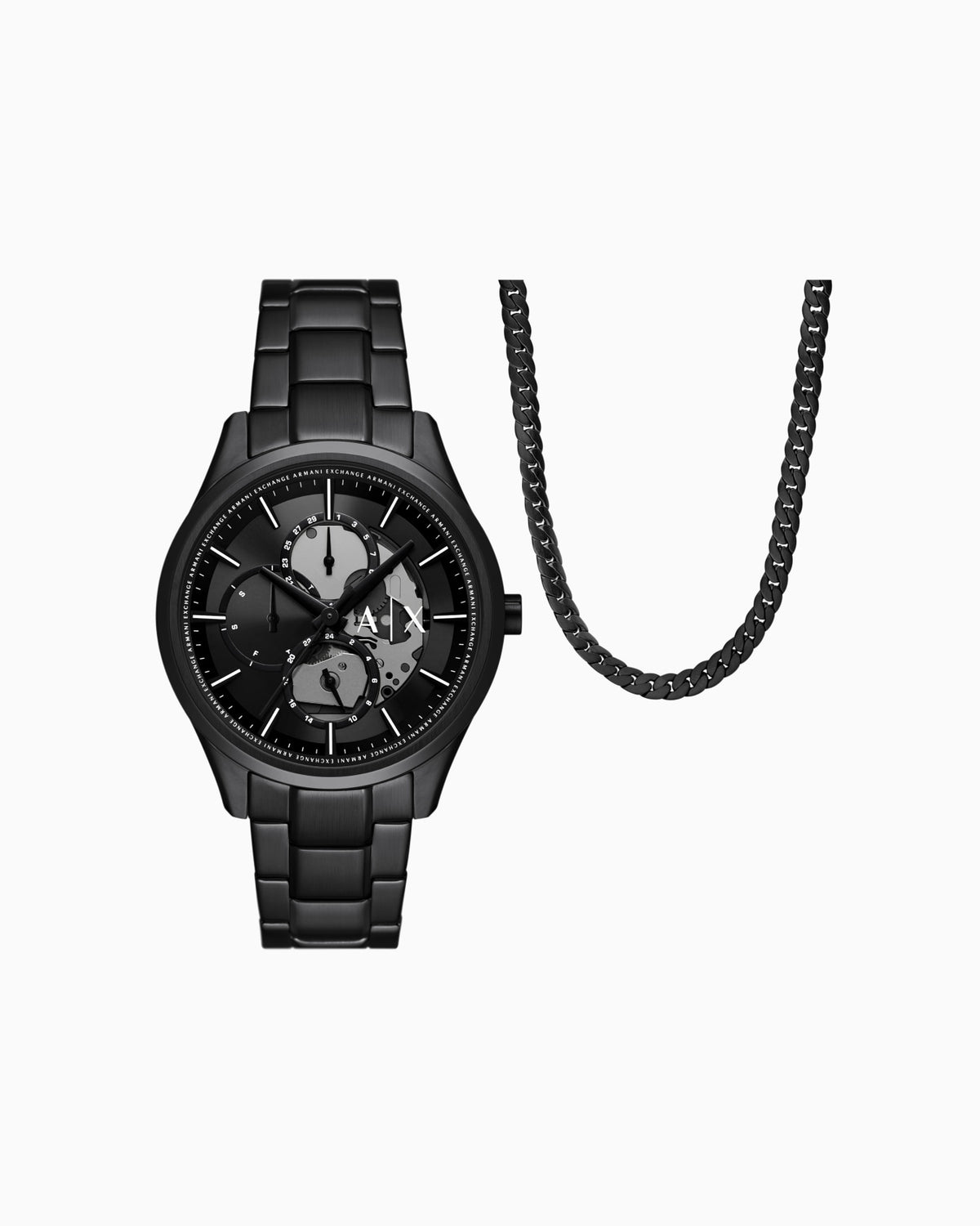 Multifunction Black Stainless Steel Watch and Necklace Set  AX7160SET