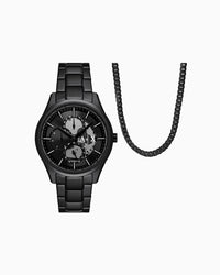 Multifunction Black Stainless Steel Watch and Necklace Set  AX7160SET