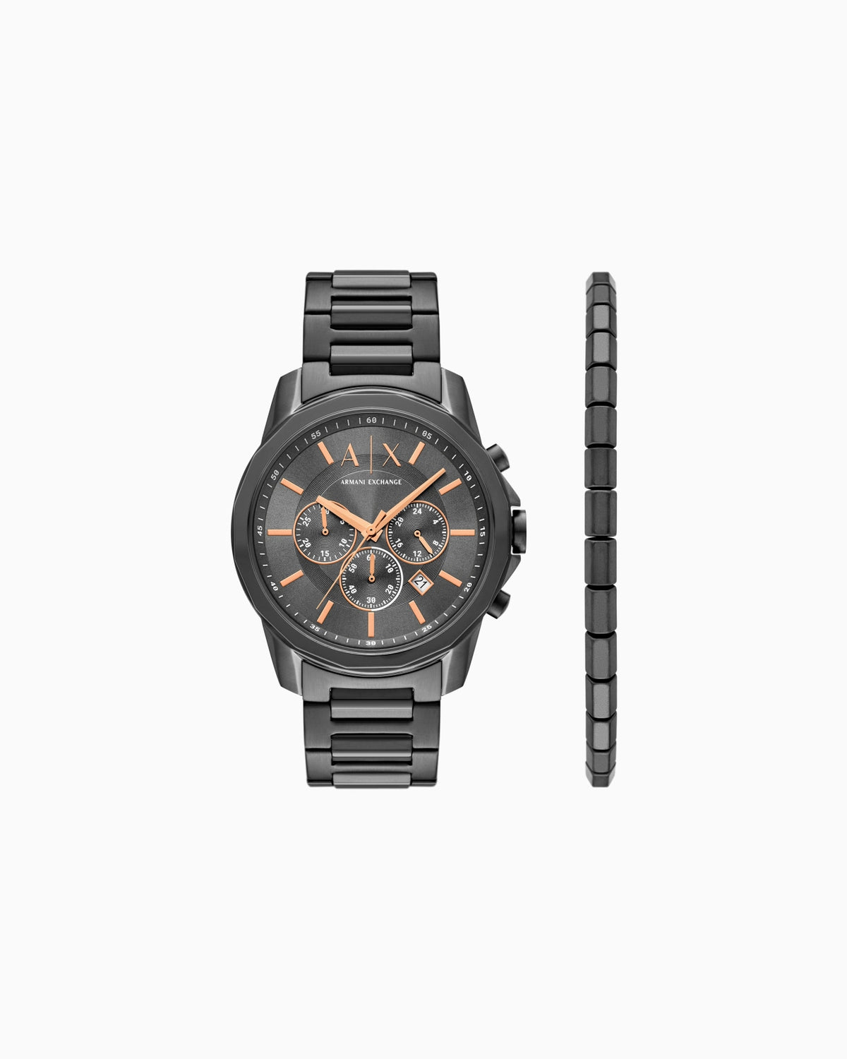 Chronograph Gunmetal Stainless Steel Watch and Bracelet Gift Set AX7170SET