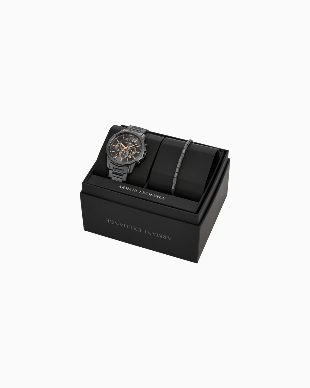 Chronograph Gunmetal Stainless Steel Watch and Bracelet Gift Set AX7170SET