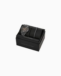 Chronograph Gunmetal Stainless Steel Watch and Bracelet Gift Set AX7170SET