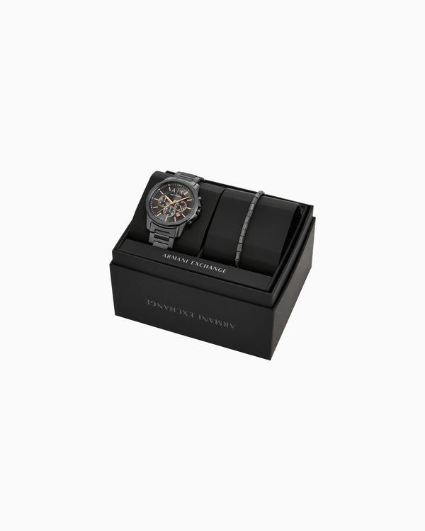 Chronograph Gunmetal Stainless Steel Watch and Bracelet Gift Set AX7170SET