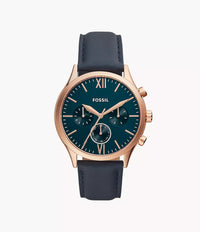 BQ2412-Fossil Fenmore Multifunction Navy Leather Watch For Men