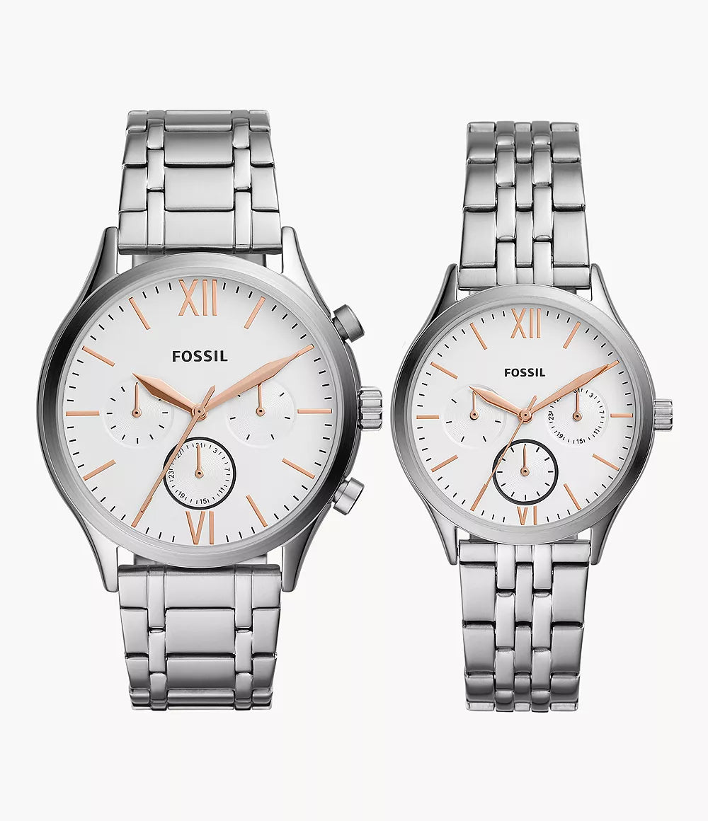 Fossil His and Her Fenmore Multifunction Stainless Steel Watch Gift Set BQ2468SET