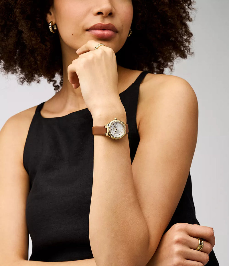 Eevie Three-Hand Date Brown Leather Watch BQ3957