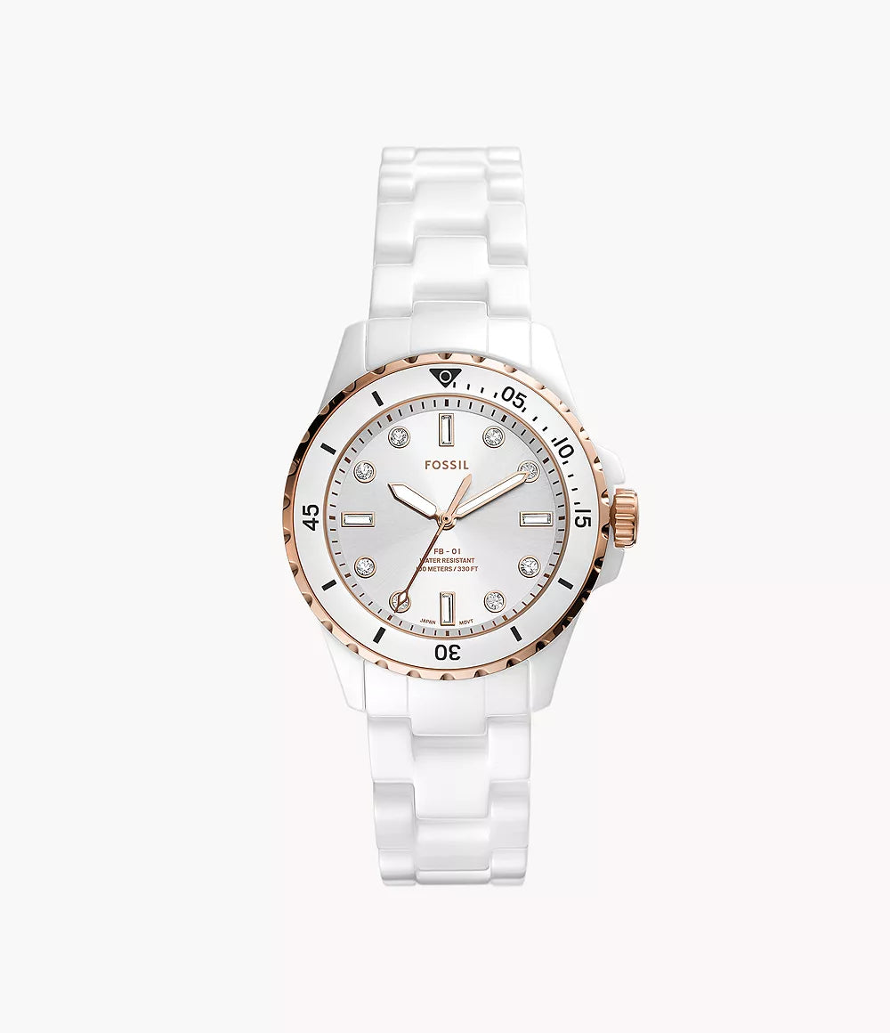 CE1107 - Fossil FB-01 Three-Hand White Ceramic Watch For Women