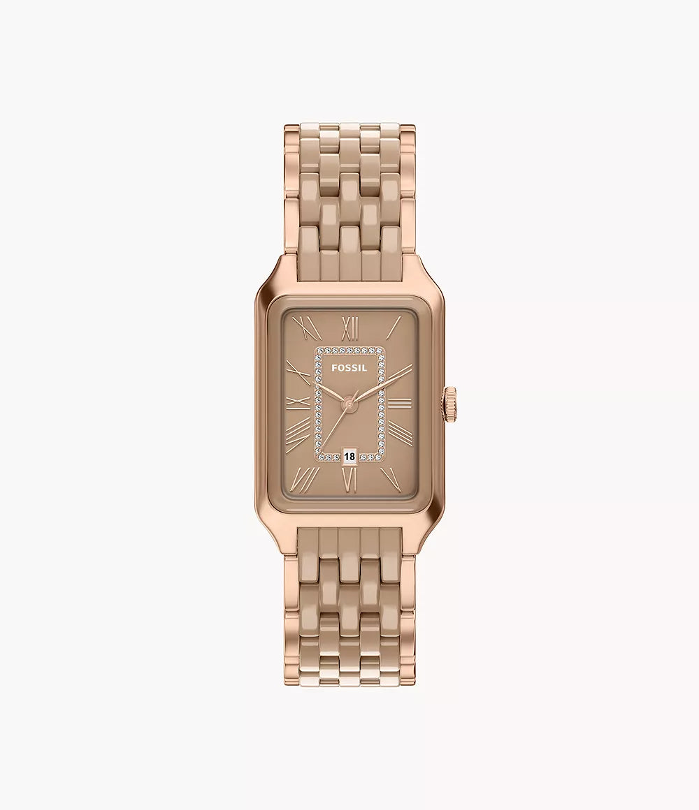 Raquel 26mm Three-Hand Date Rose Gold-Tone Stainless Steel & Salted Caramel Ceramic Watch CE1137