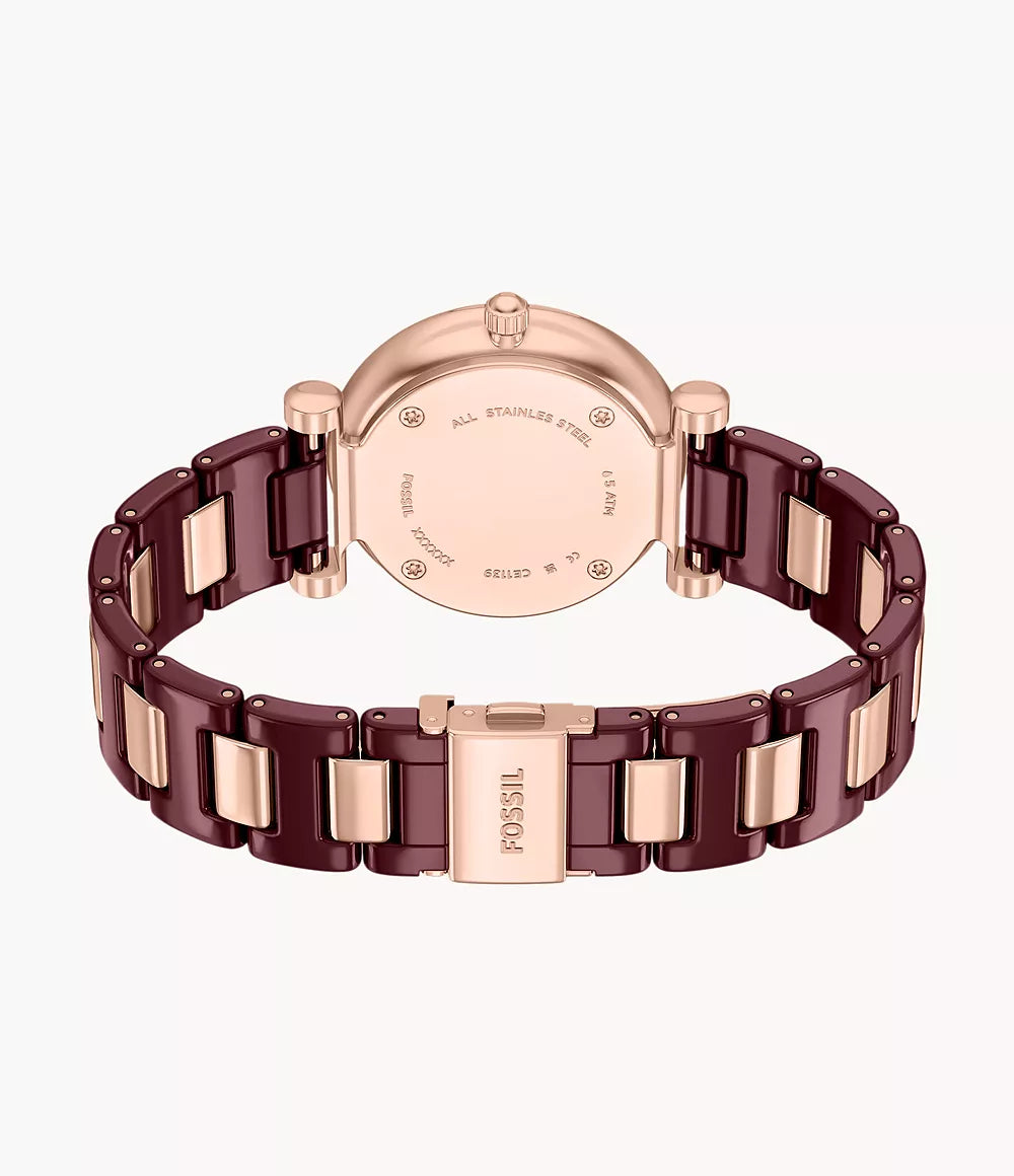 Carlie 38mm Three-Hand Red Ceramic and Rose Gold-Tone Stainless Steel Watch CE1139