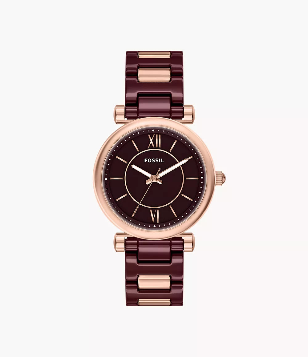 Carlie 38mm Three-Hand Red Ceramic and Rose Gold-Tone Stainless Steel Watch CE1139