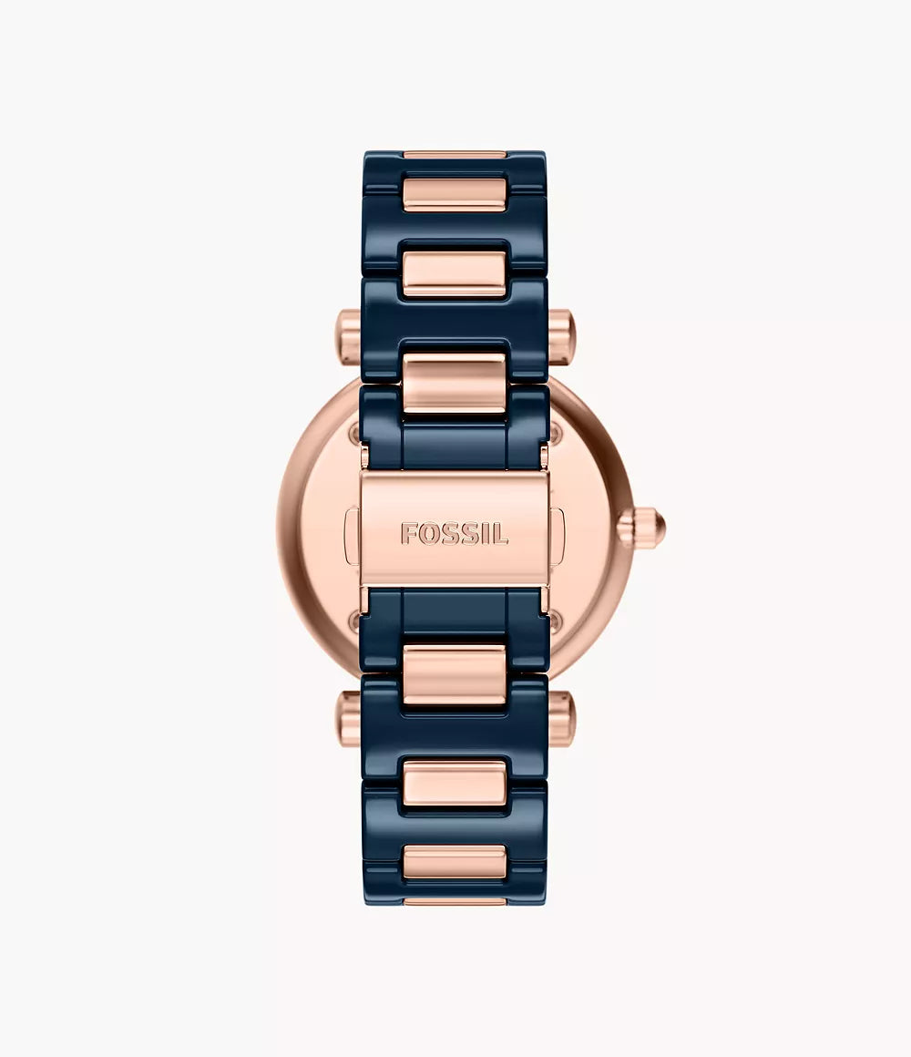 Carlie 38mm Three-Hand Navy Ceramic and Rose Gold-Tone Stainless Steel Watch CE1140