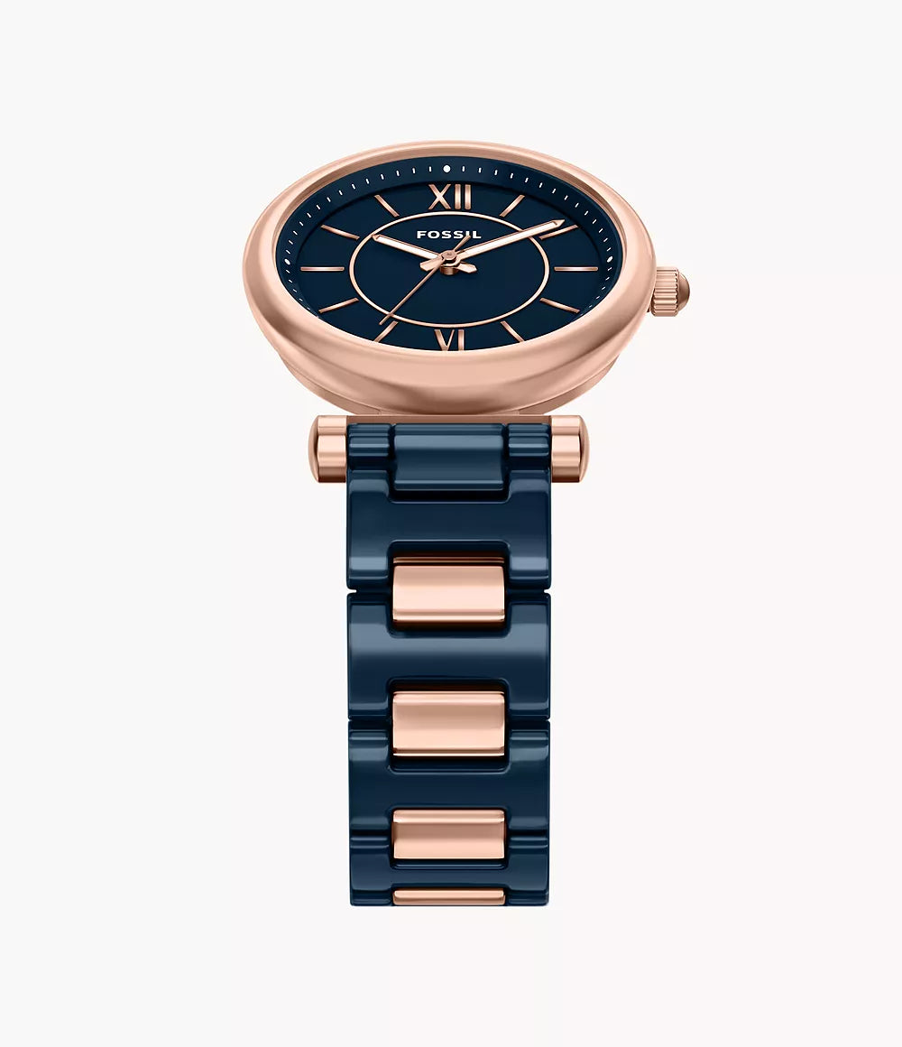 Carlie 38mm Three-Hand Navy Ceramic and Rose Gold-Tone Stainless Steel Watch CE1140