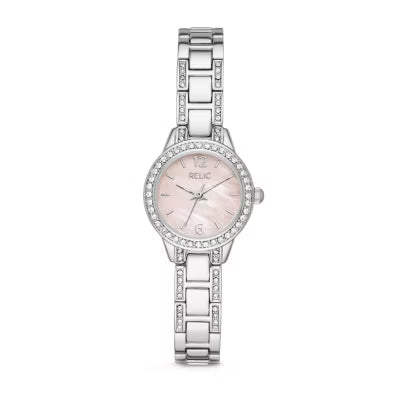 Relic By Fossil Tenley Womens Crystal Accent Silver Tone Bracelet Watch ZR34571