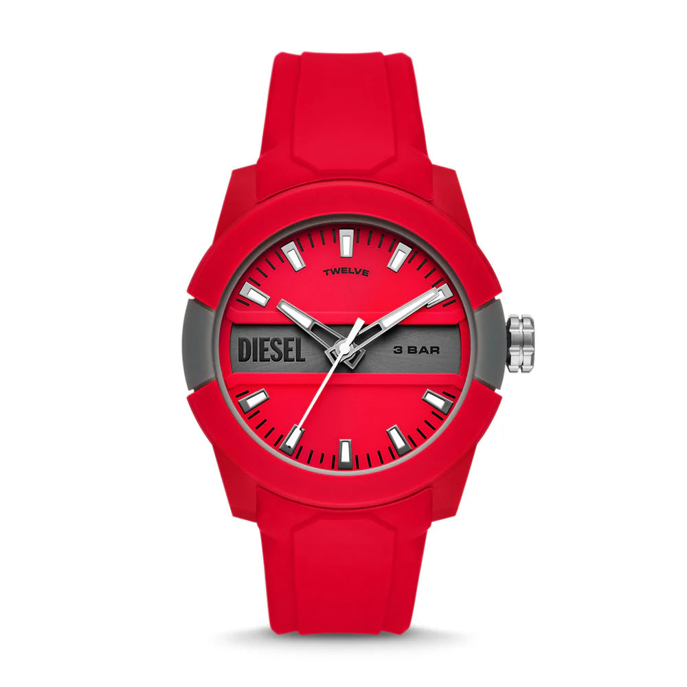 DZ1980 Diesel Double Up Three-Hand Red Silicone Watch DZ1980