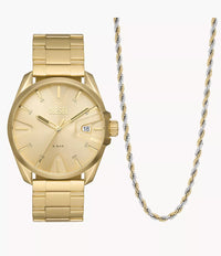 DZ2163SET Diesel MS9 Three-Hand Date Gold-Tone Stainless Steel Watch and Necklace Set