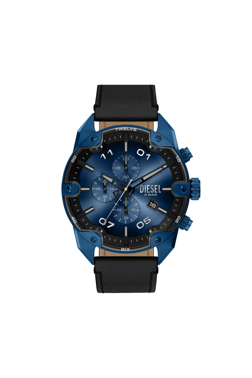 Men's Spiked Chronograph Black Leather Watch | Multicolor DZ4703