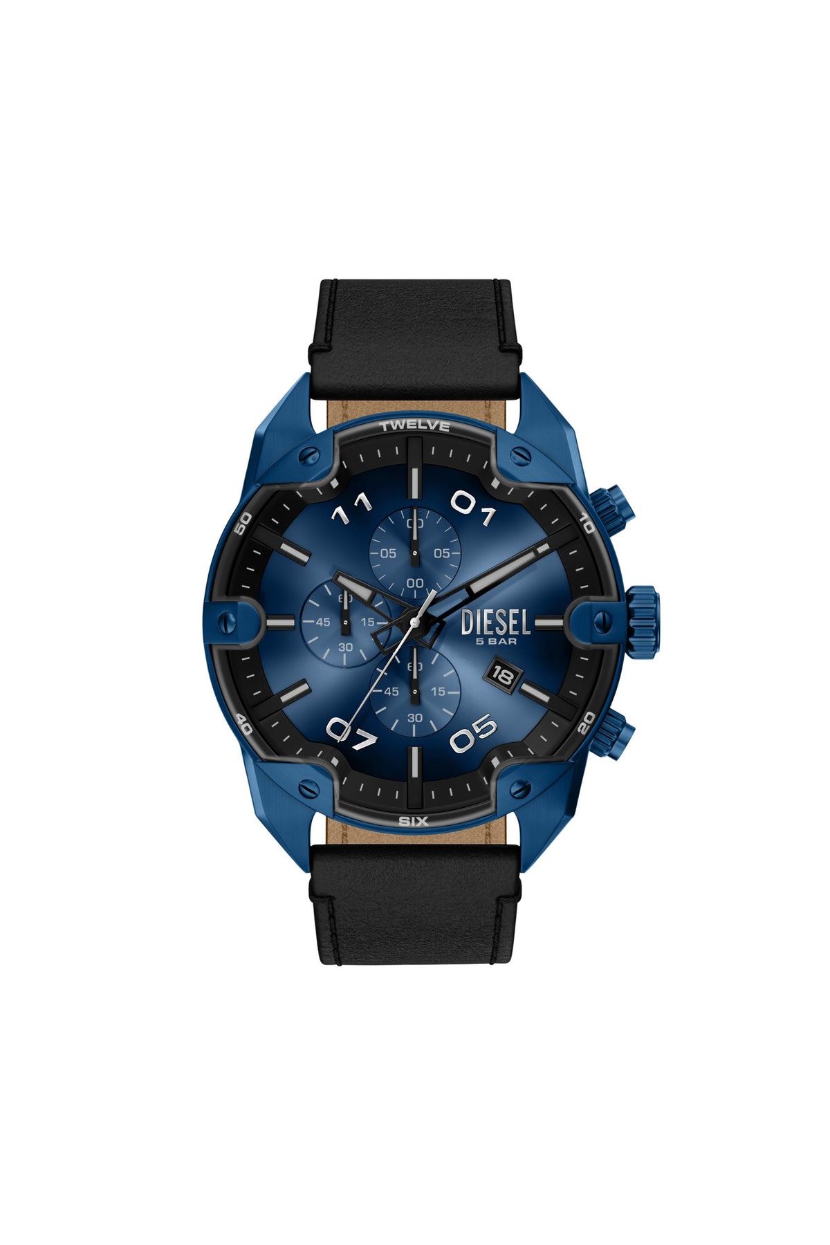 Men's Spiked Chronograph Black Leather Watch | Multicolor DZ4703