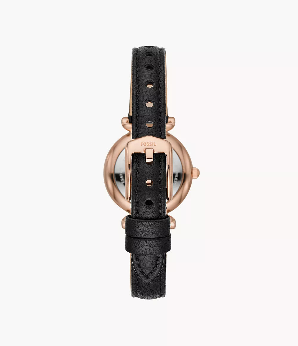 Carlie Mini Three-Hand Black Leather Watch ES4700