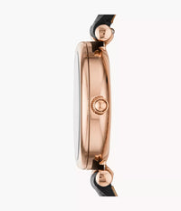 Carlie Mini Three-Hand Black Leather Watch ES4700
