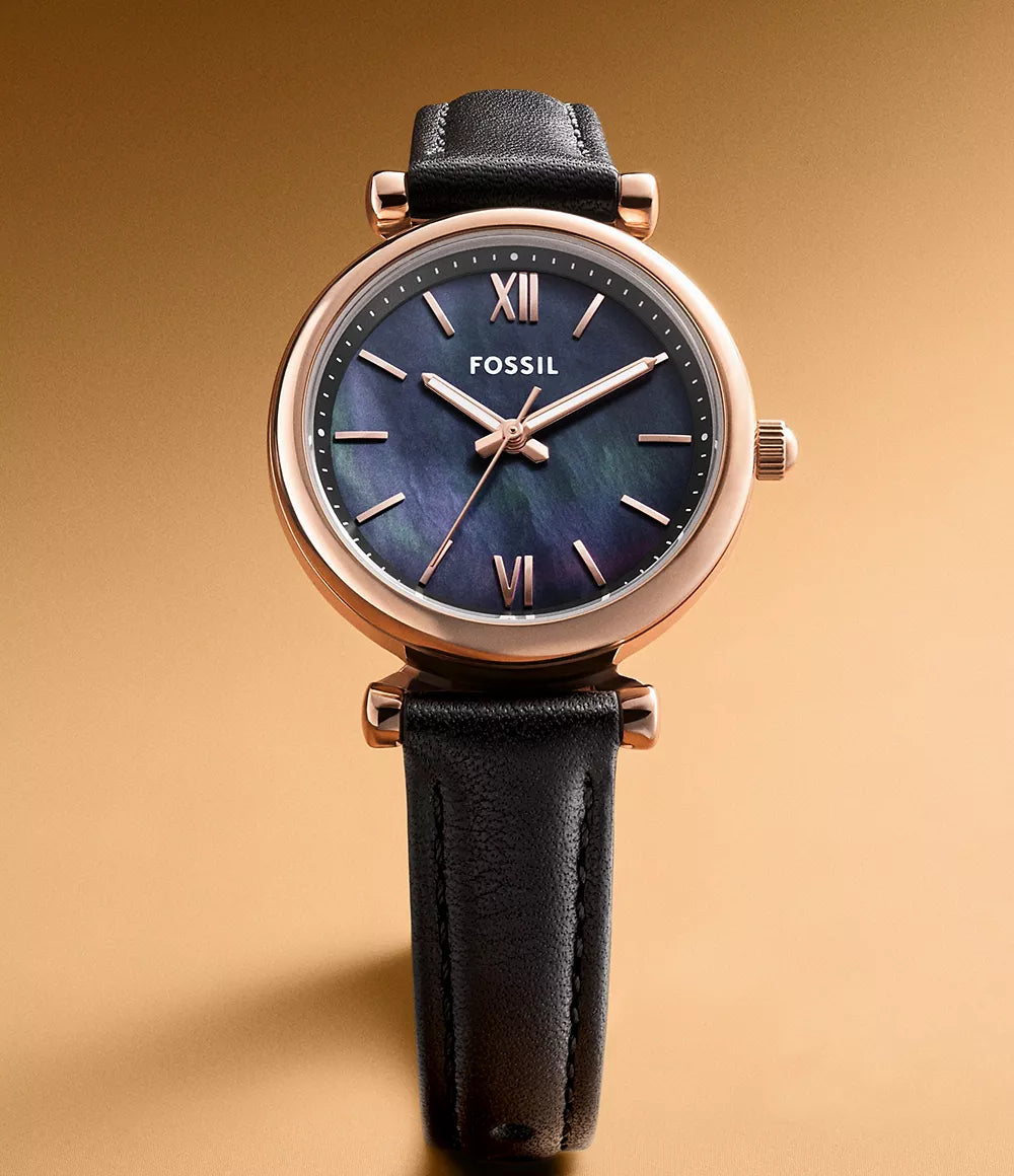Carlie Mini Three-Hand Black Leather Watch ES4700