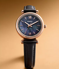 Carlie Mini Three-Hand Black Leather Watch ES4700